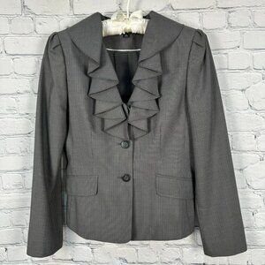 Anne Klein Women's Ruffle Front‎ Dress Blazer Jacket, Size 8, Gray Pin Stripe
